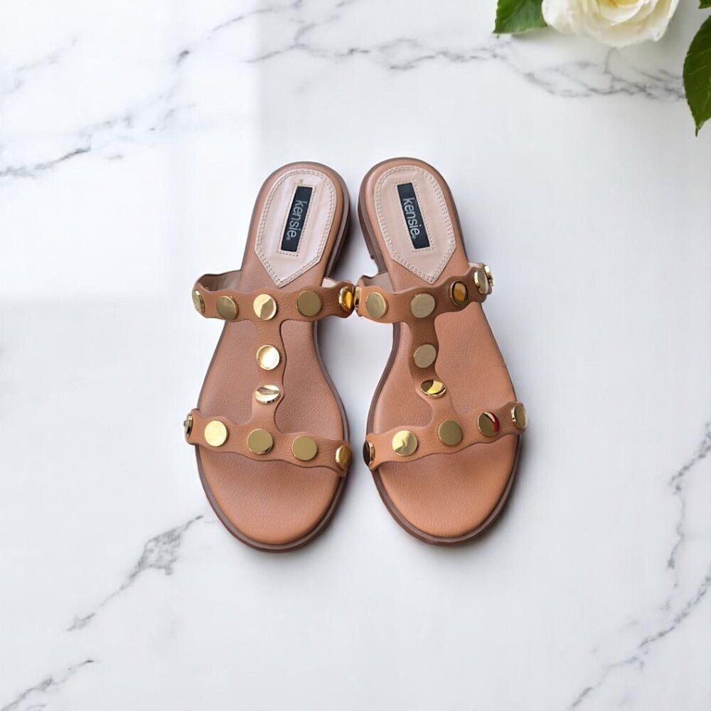 Kensie Manette Brown & Gold Embellised Slip On Sandals Women's 9.5 M - EUC+
